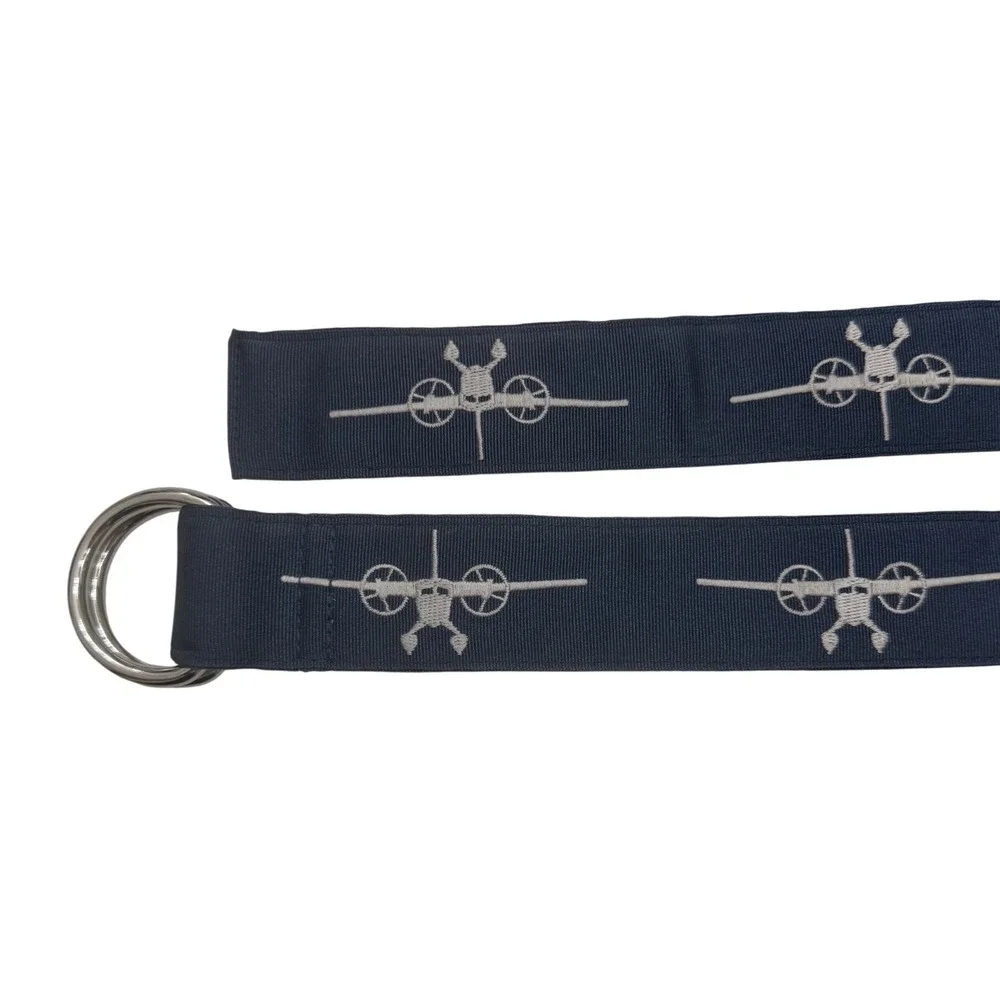 Vineyard Vines Airplane Embroidered D-Ring Belt Mens Size M Navy Preppy Aviation